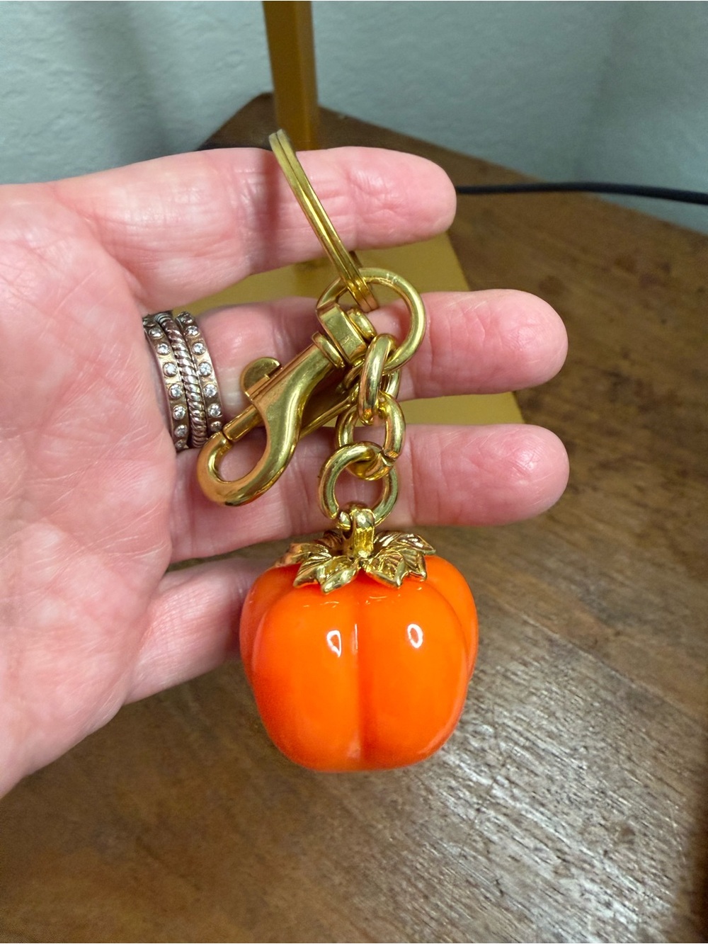 Orange Pumpkin Bag Charm Keychain – Gold-Tone Hardware – Halloween/Fall Accessor - Picture 5 of 7